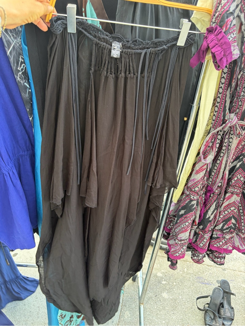 INDAH Black Maxi Beach Cover Up Boho Braided Tie Front Resort Dress